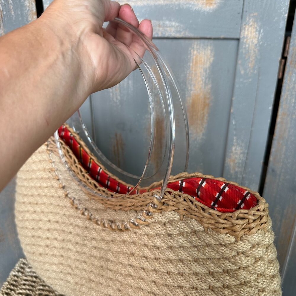 Oscar de la Renta Natural Woven Rope Wicker Ring Lucite Handle Tote Bag  NWOT - Picture 7 of 16